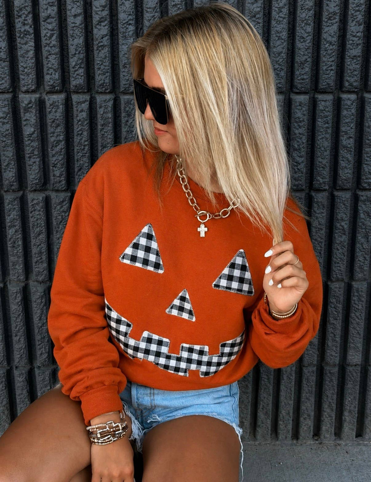 Orange Gingham Pumpkin Crew