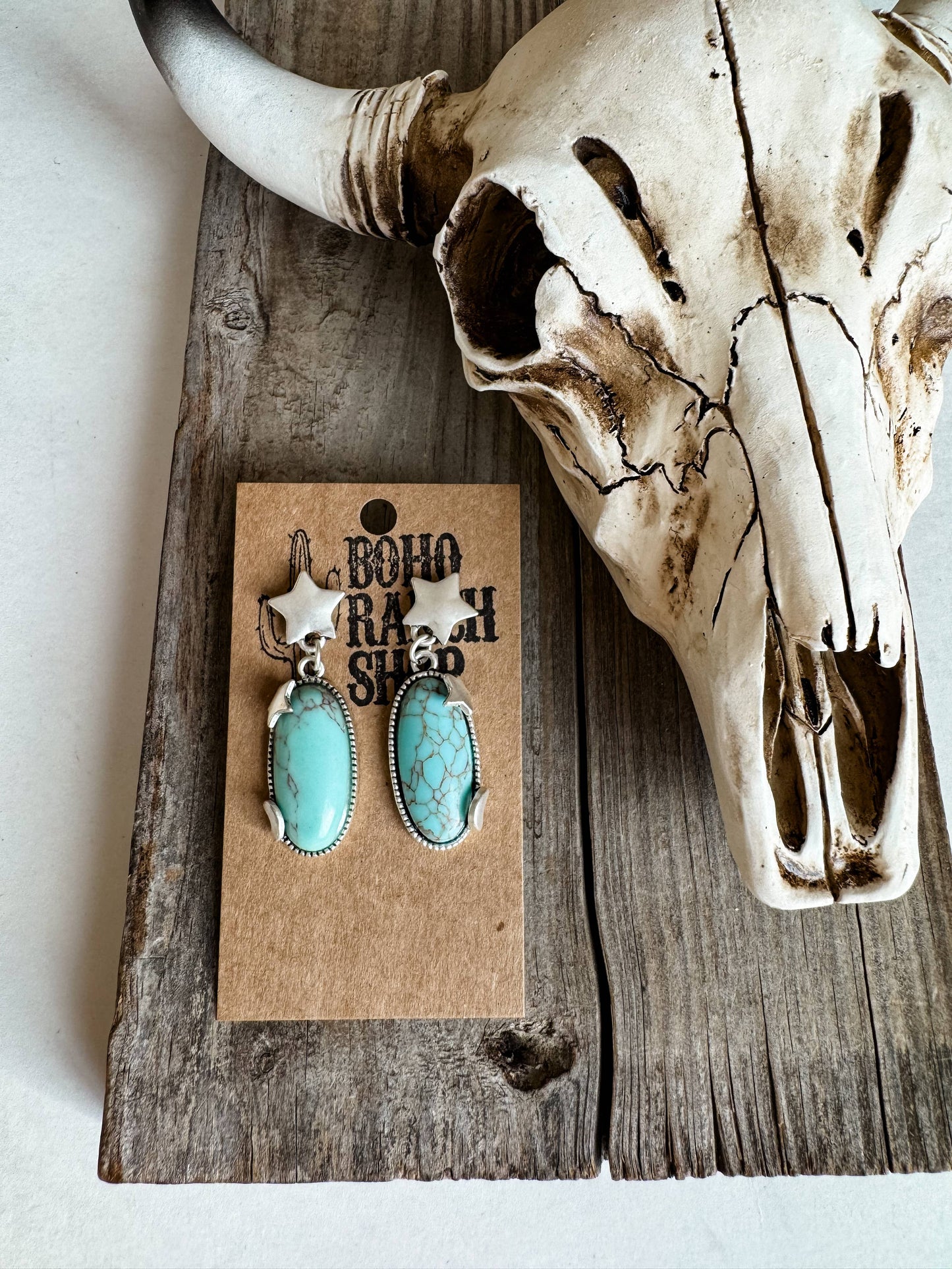 Western Moon and Star Turquoise Earrings