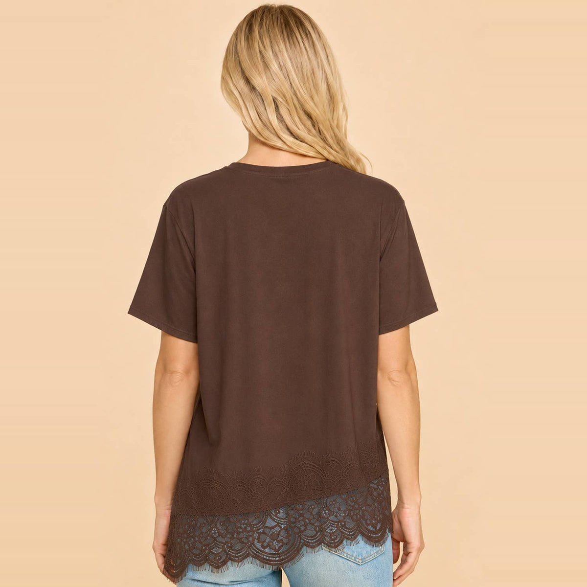Asymmetrical Lace Top Coffee