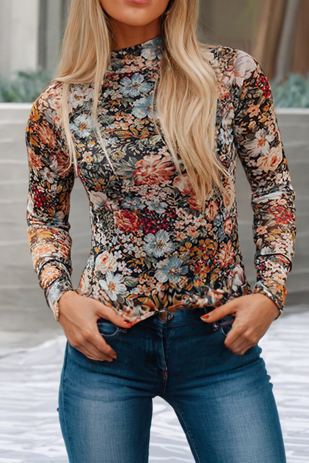 Wildflowers Mesh Long Sleeve Top