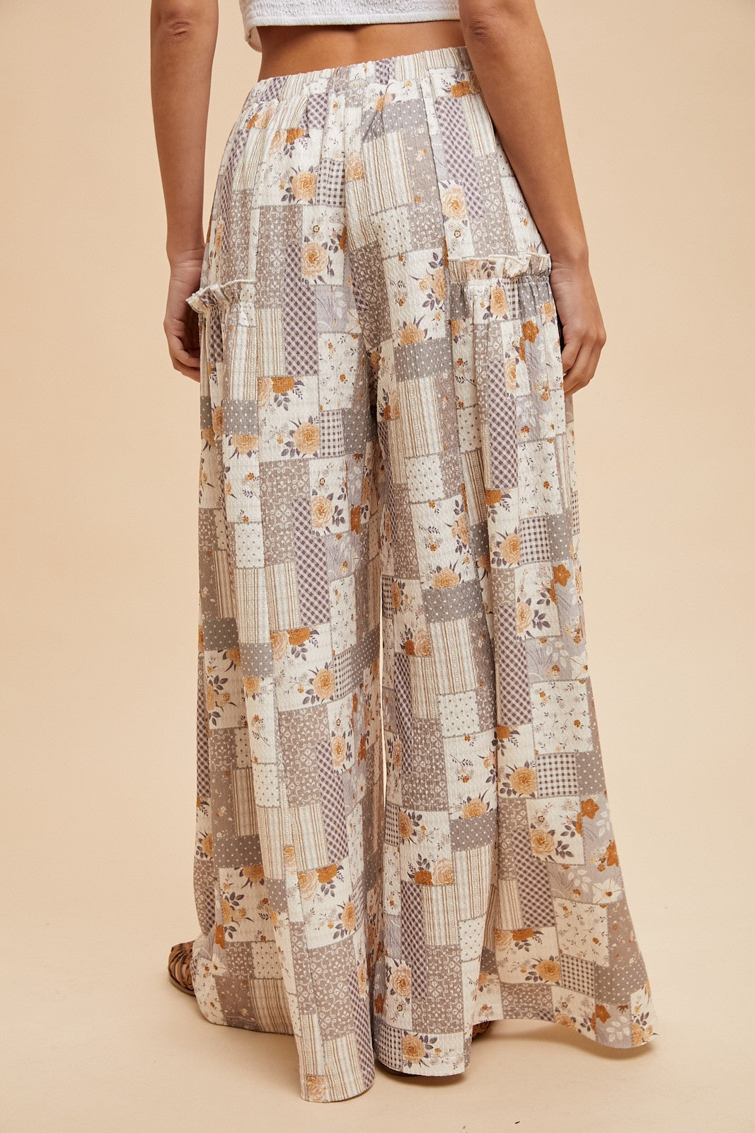 Patchwork Knit Wide Leg Pants