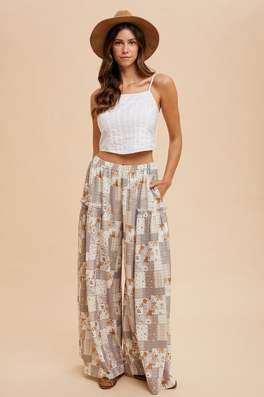 Patchwork Knit Wide Leg Pants