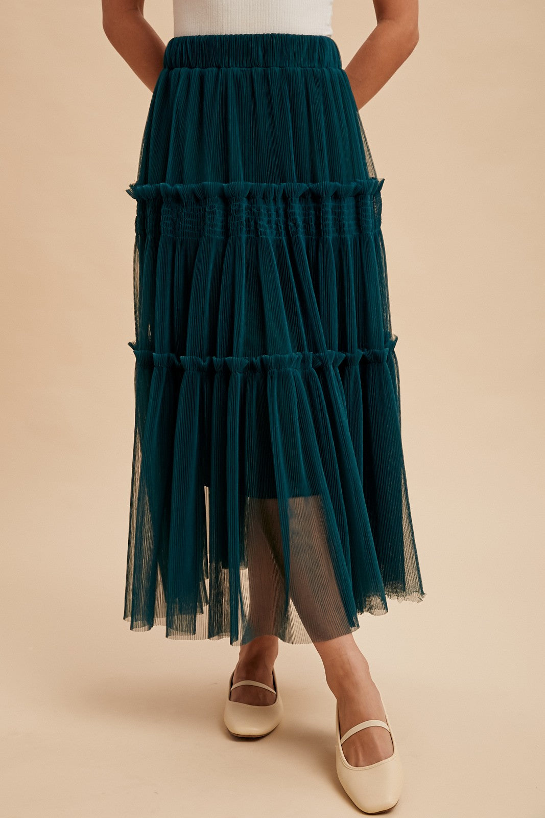 Tulle Tiered Midi Skirt